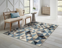 5’ x 8’ Blue Beige Nested Diamonds Modern Area Rug