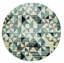 8’ Round Blue Beige Nested Diamonds Modern Area Rug