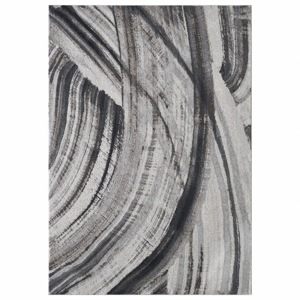 5’ x 8’ Gray Ivory Abstract Strokes Modern Area Rug