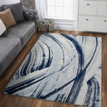 7’ x 10’ Navy Ivory Abstract Strokes Modern Area Rug