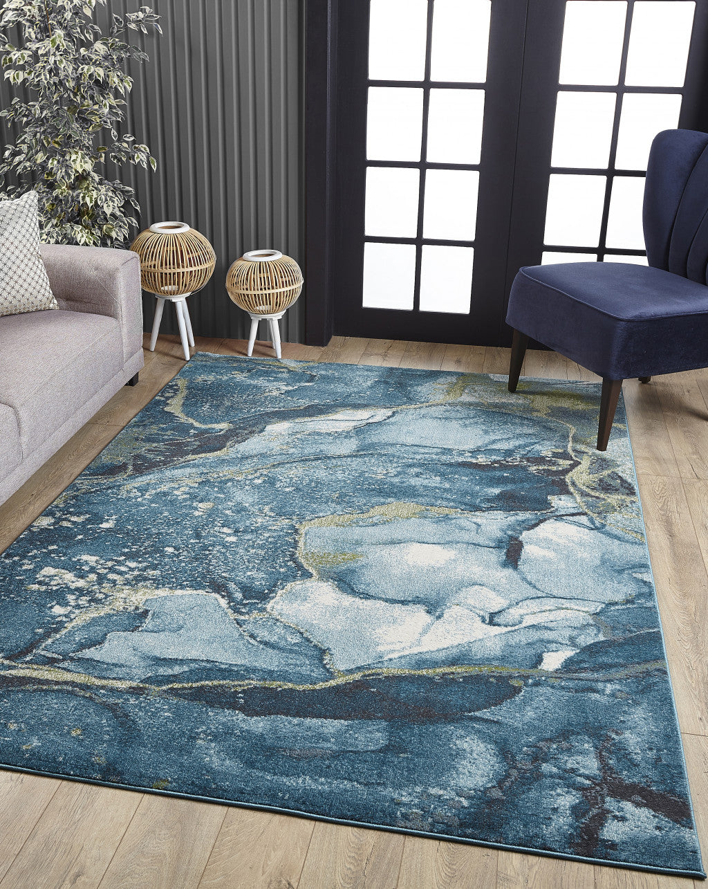 7’ x 10’ Blue Sage Abstract Stone Modern Area Rug