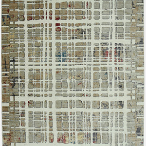 4’ x 6’ Ivory Khaki Distressed Plaid Area Rug