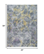 2’ x 7’ Gray Gold Abstract Rings Runner Rug