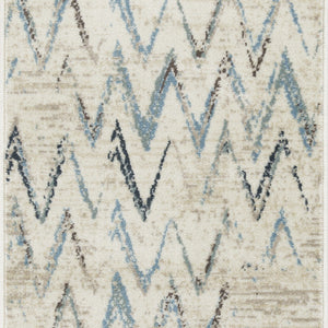 2’ x 8’ Beige Blue Distressed Chevron Runner Rug