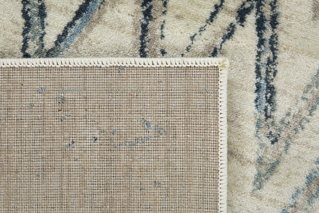 2’ x 8’ Beige Blue Distressed Chevron Runner Rug