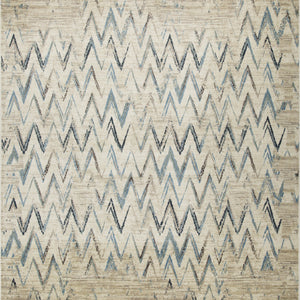 3’ x 5’ Beige Blue Distressed Chevron Area Rug