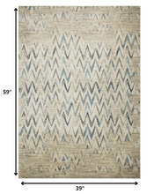 3’ x 5’ Beige Blue Distressed Chevron Area Rug