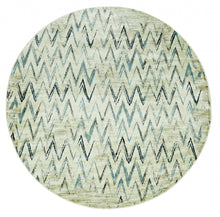 8’ Round Beige Blue Distressed Chevron Area Rug