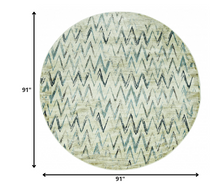 8’ Round Beige Blue Distressed Chevron Area Rug