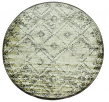 8’ Round Gray Beige Distressed Diamond Area Rug