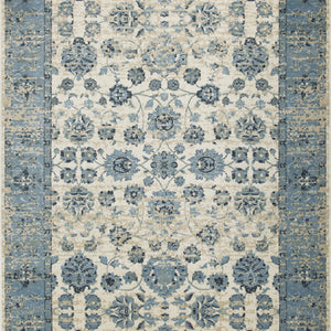 5’ x 8’ Blue Ivory Distressed Oriental Area Rug