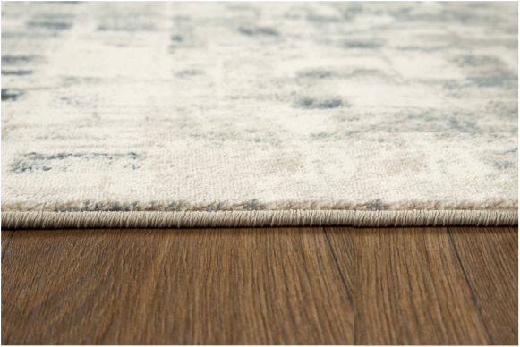 5’ x 8’ Beige Blue Abstract Tiles Distressed Area Rug