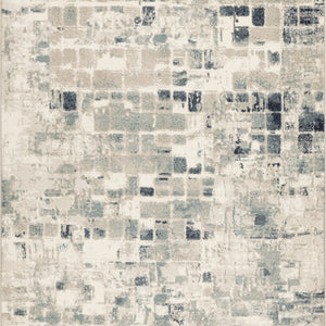 5’ x 8’ Beige Blue Abstract Tiles Distressed Area Rug