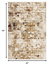 3’ x 5’ Brown Beige Abstract Tiles Distressed Area Rug