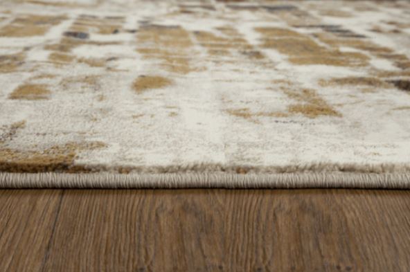 3’ x 5’ Brown Beige Abstract Tiles Distressed Area Rug