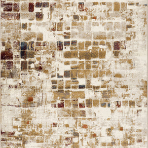 8’ x 11’ Brown Beige Abstract Tiles Distressed Area Rug