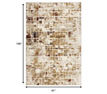 8’ x 11’ Brown Beige Abstract Tiles Distressed Area Rug