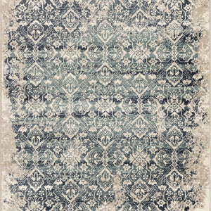 3’ x 5’ Beige Blue Distressed Diamonds Area Rug
