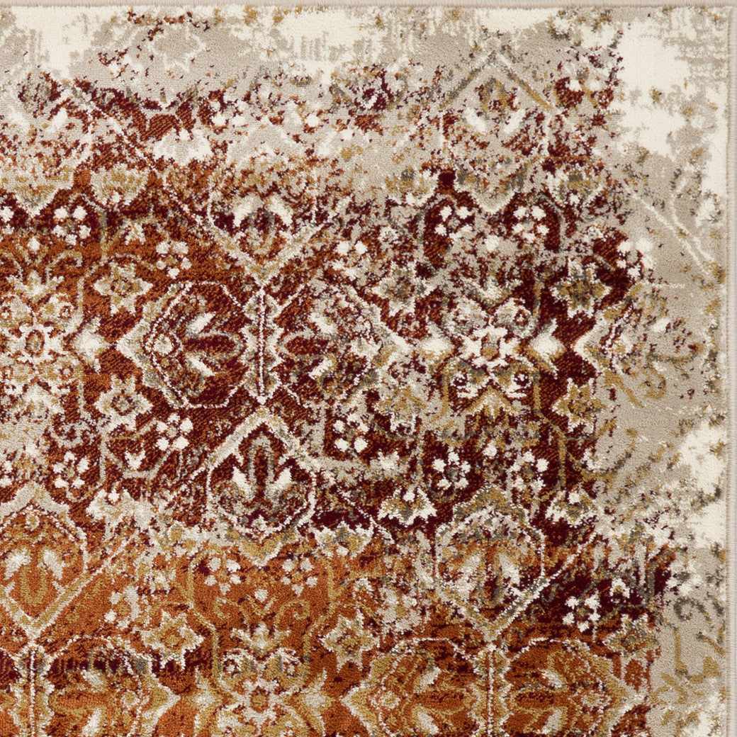 5’ x 8’ Rust Ivory Distressed Diamonds Area Rug