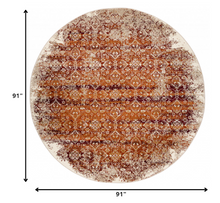 8’ Round Rust Ivory Distressed Diamonds Area Rug