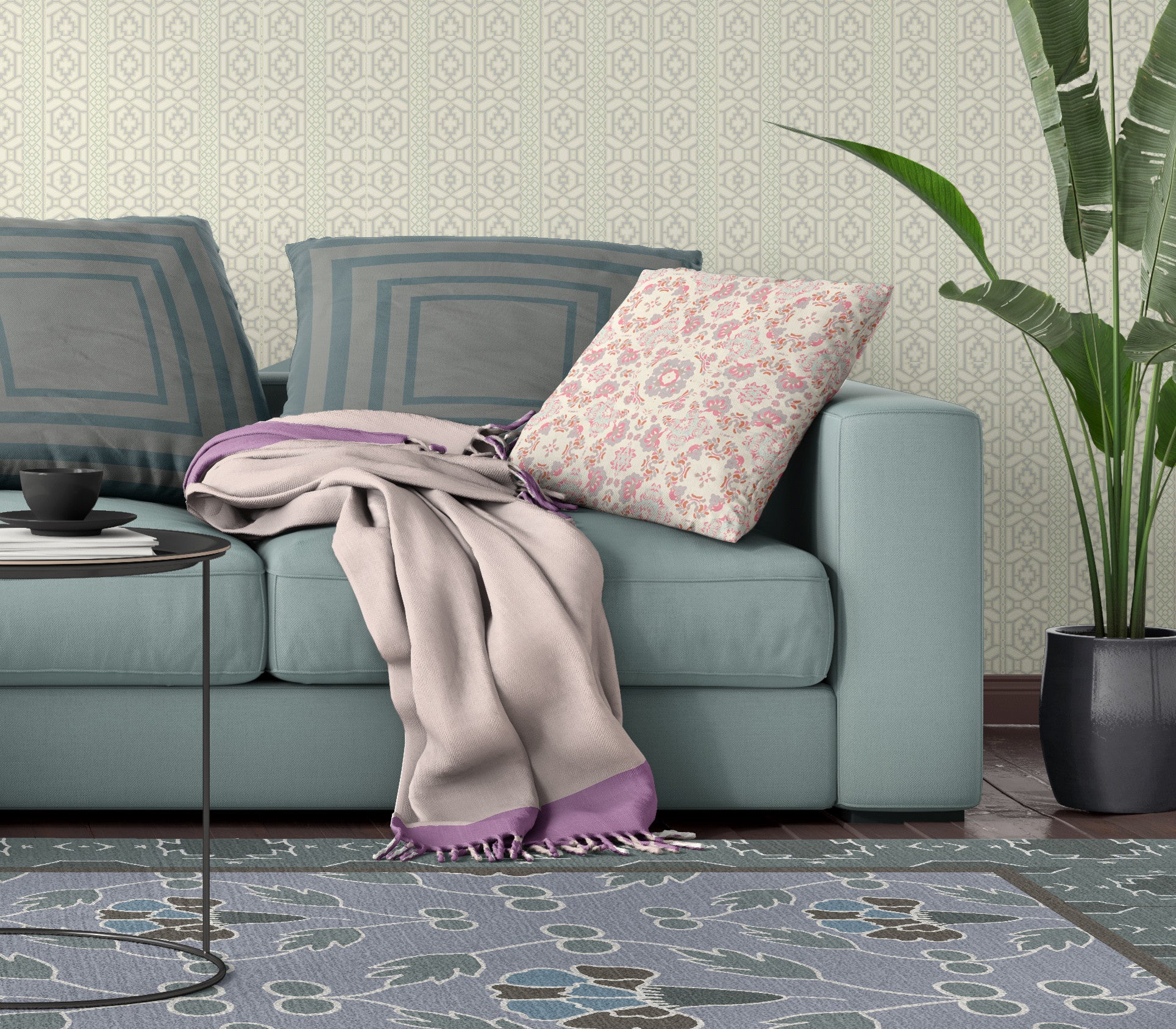 18" X 18" Pink And White Zippered Suede Geometric Throw Pillow