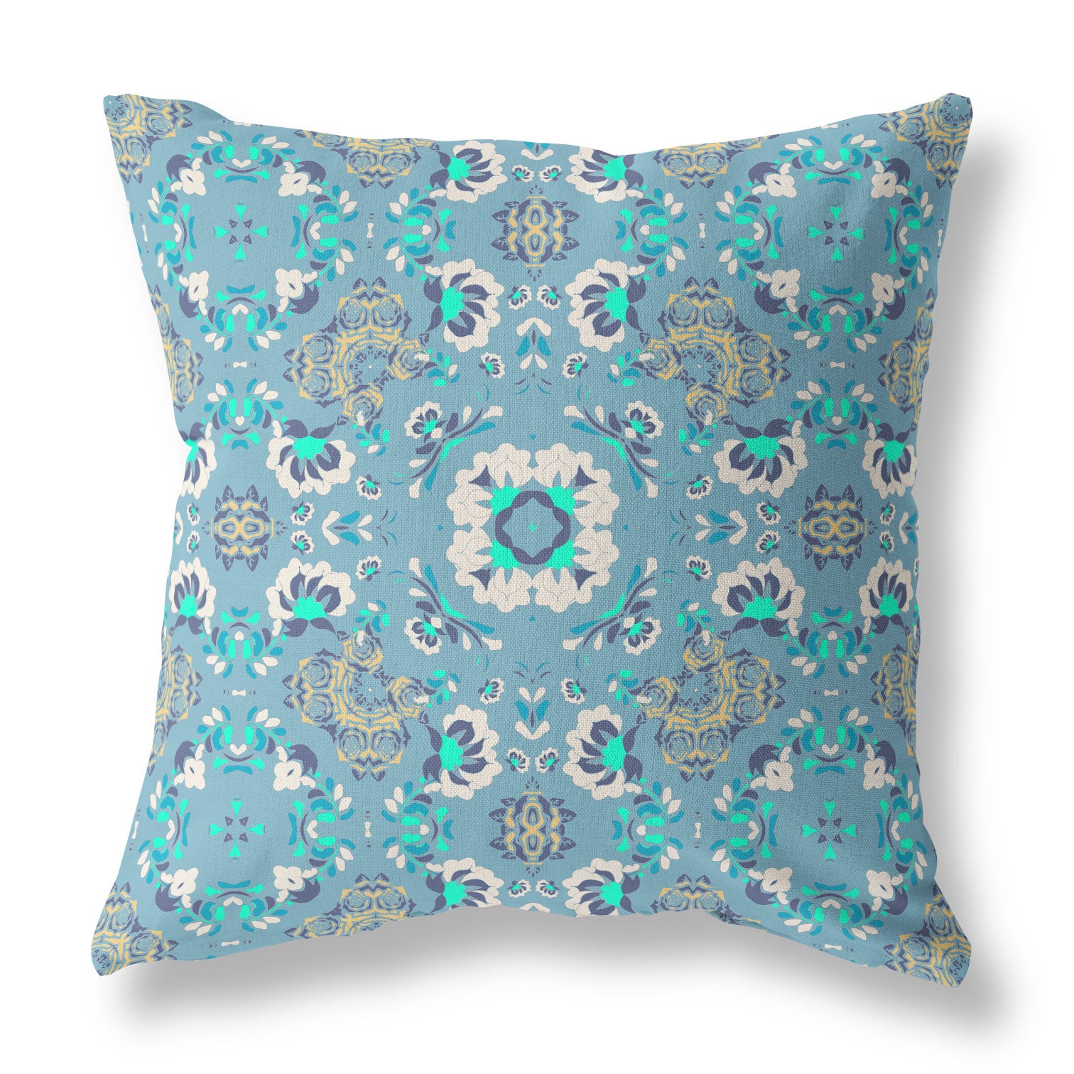 18" X 18" Light Blue Zippered Suede Geometric Throw Pillow