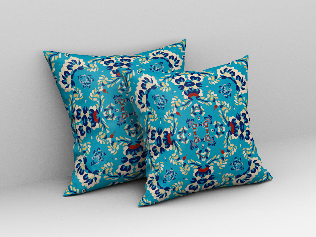 18" X 18" Blue Blown Seam Suede Geometric Throw Pillow