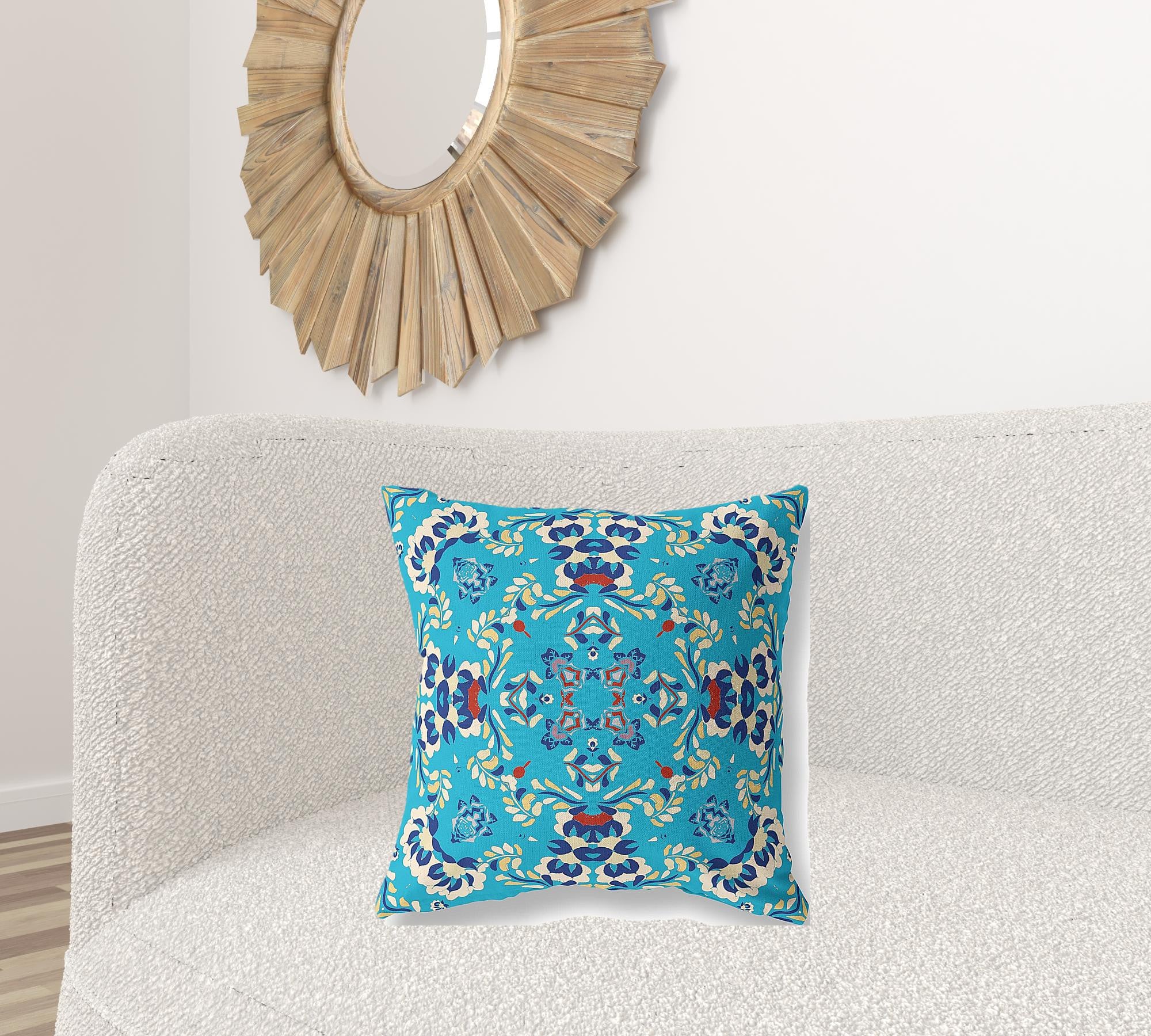 18" X 18" Blue Blown Seam Suede Geometric Throw Pillow