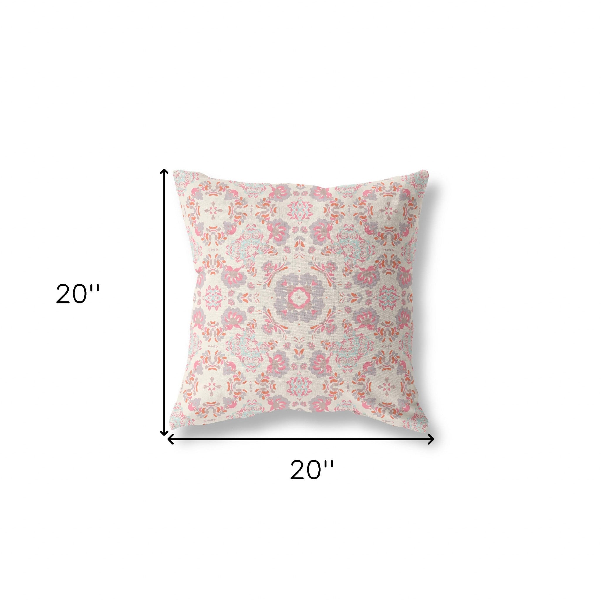18" X 18" Pink And White Blown Seam Suede Geometric Throw Pillow