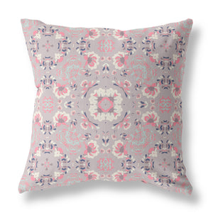 16" X 16" Muted Pink Floral Blown Seam Suede Throw Pillow