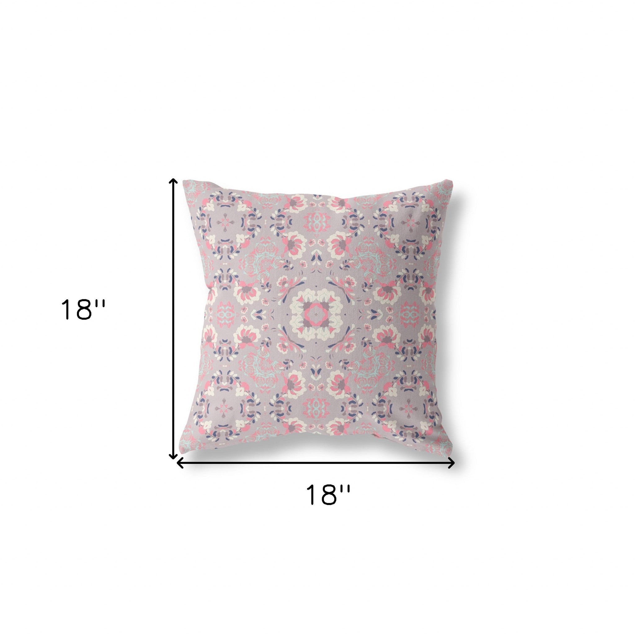 18" X 18" Muted Pink Floral Blown Seam Suede Throw Pillow