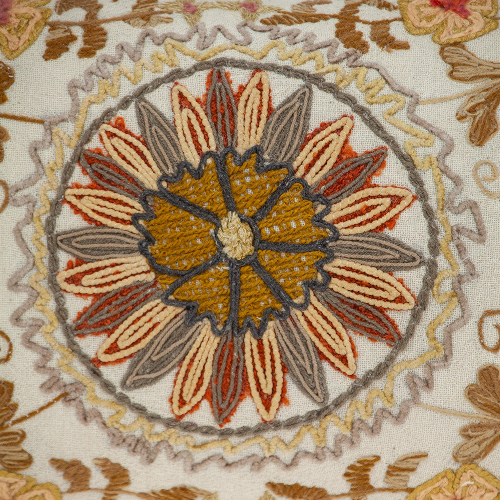 14" X 20" Beige Zippered 100% Cotton Throw Pillow With Embroidery