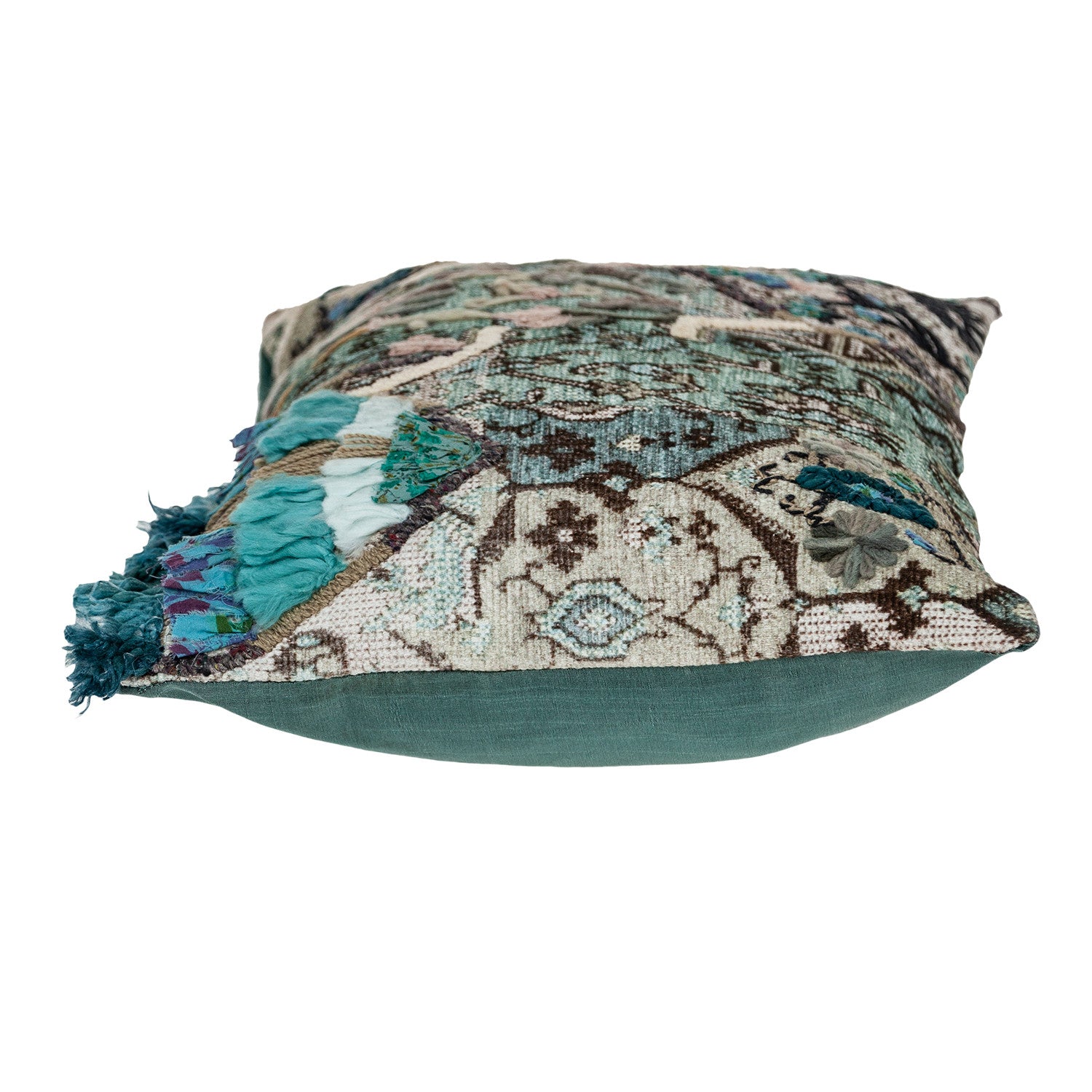 14 英寸 X 20 英寸米色和綠色拉鍊 100% 棉流蘇抱枕