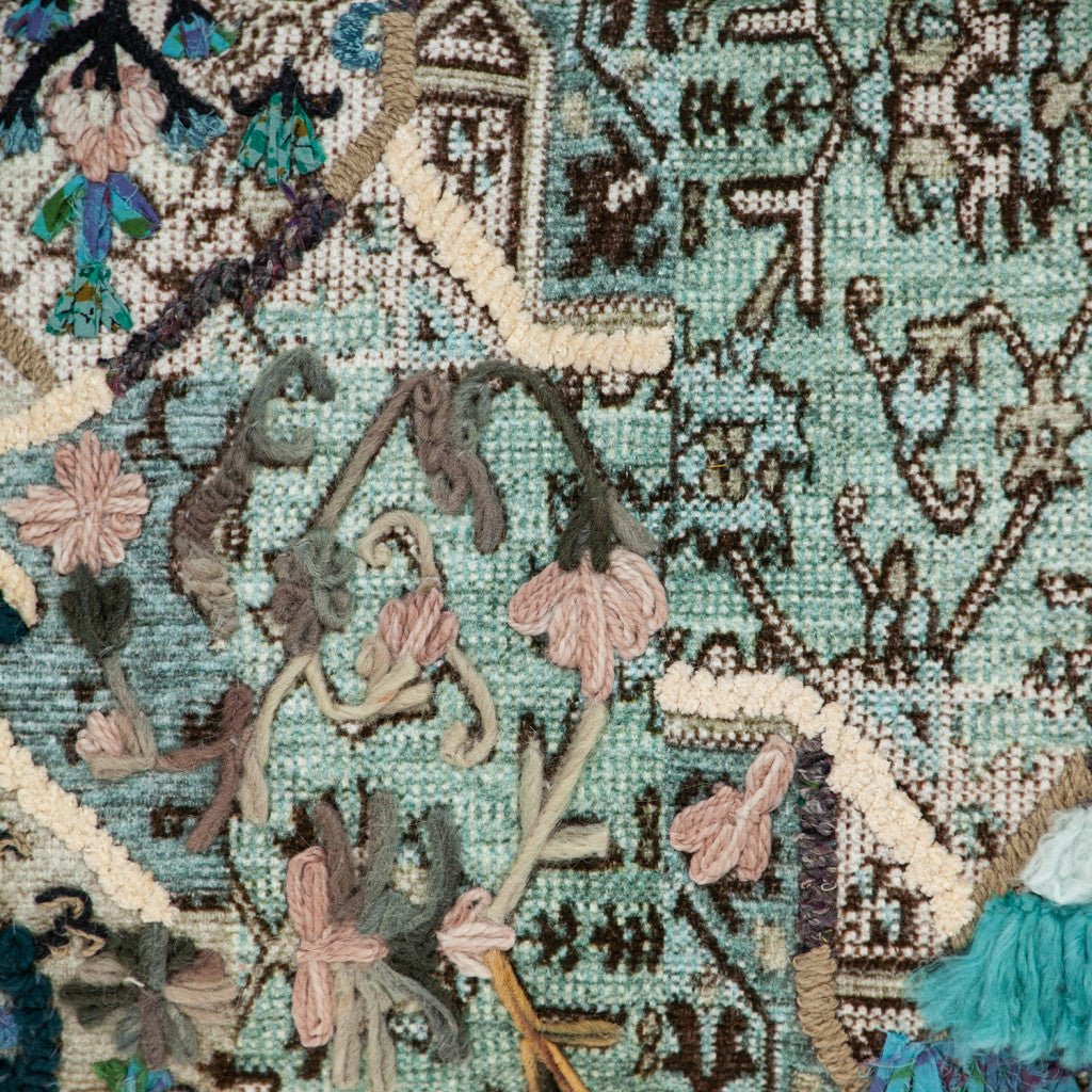 14 英寸 X 20 英寸米色和綠色拉鍊 100% 棉流蘇抱枕