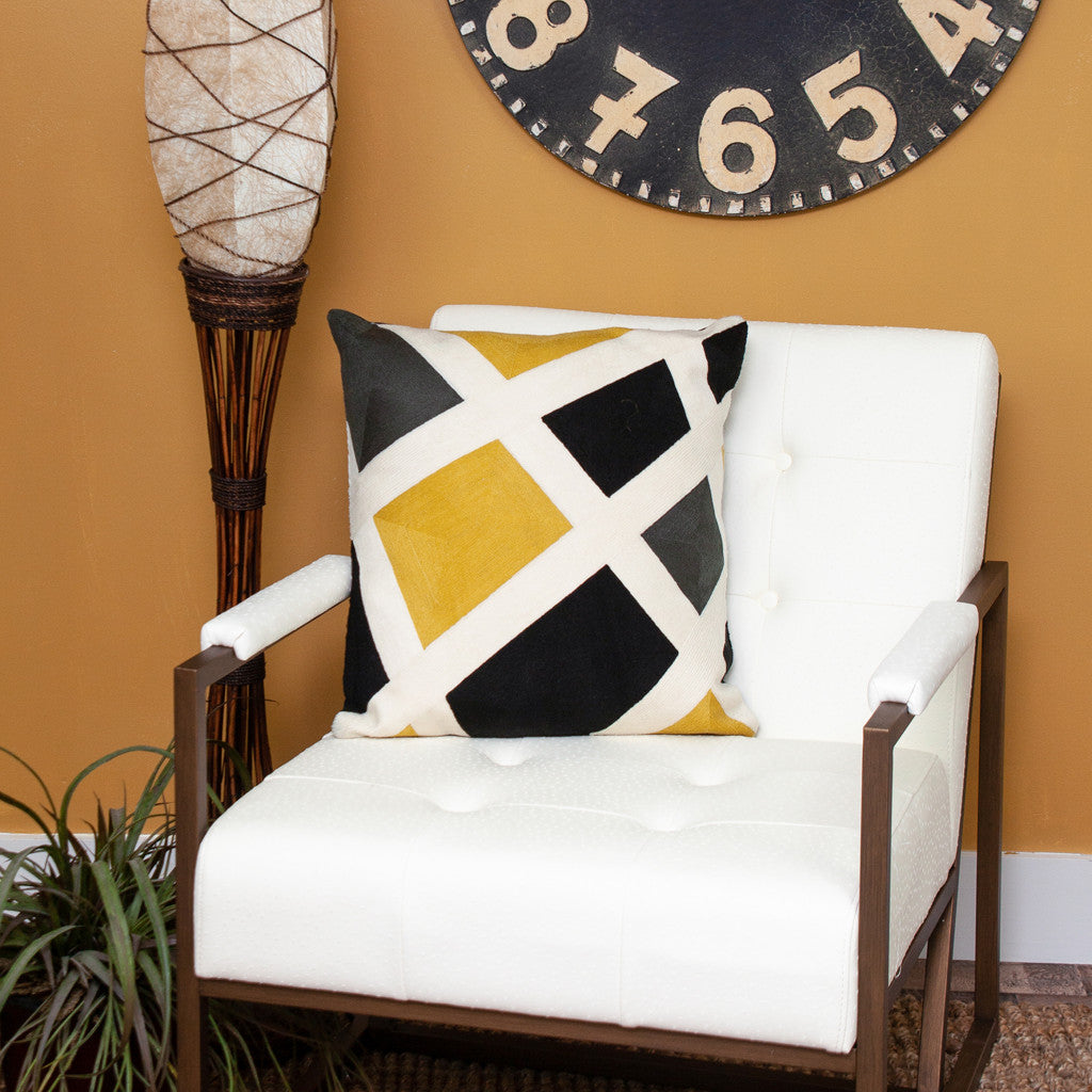 20" X 20" Black And Yellow Zippered 100% Cotton Throw Pillow