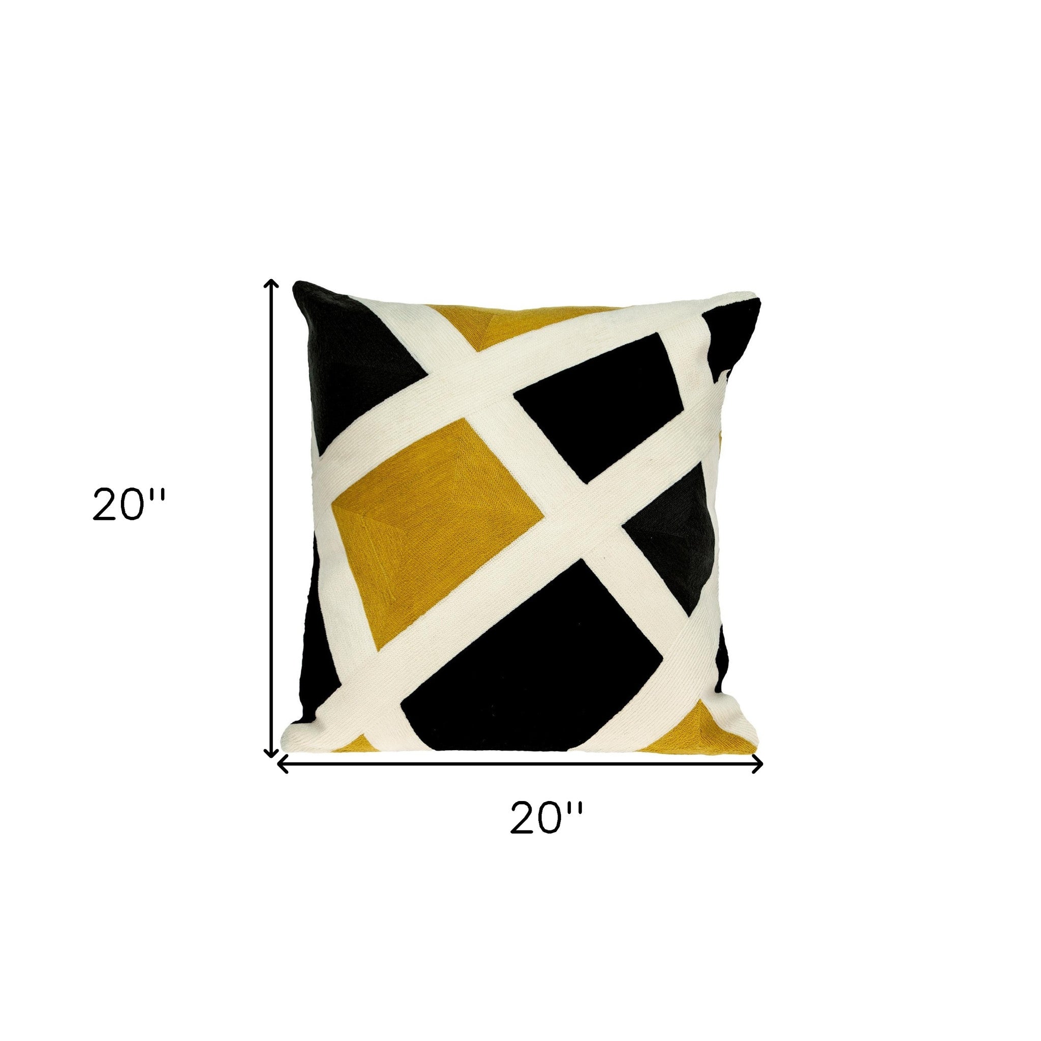20" X 20" Black And Yellow Zippered 100% Cotton Throw Pillow