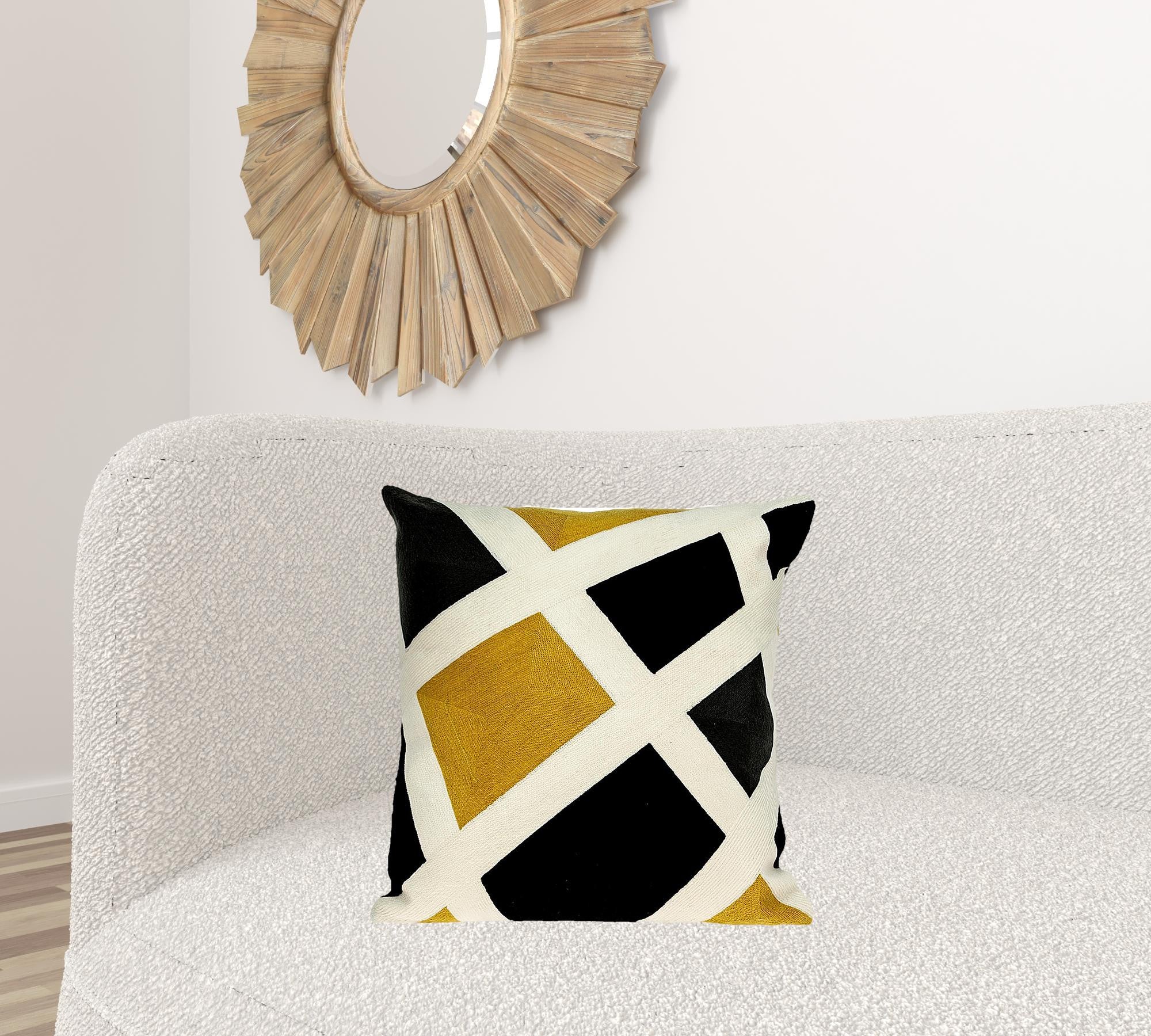 20" X 20" Black And Yellow Zippered 100% Cotton Throw Pillow
