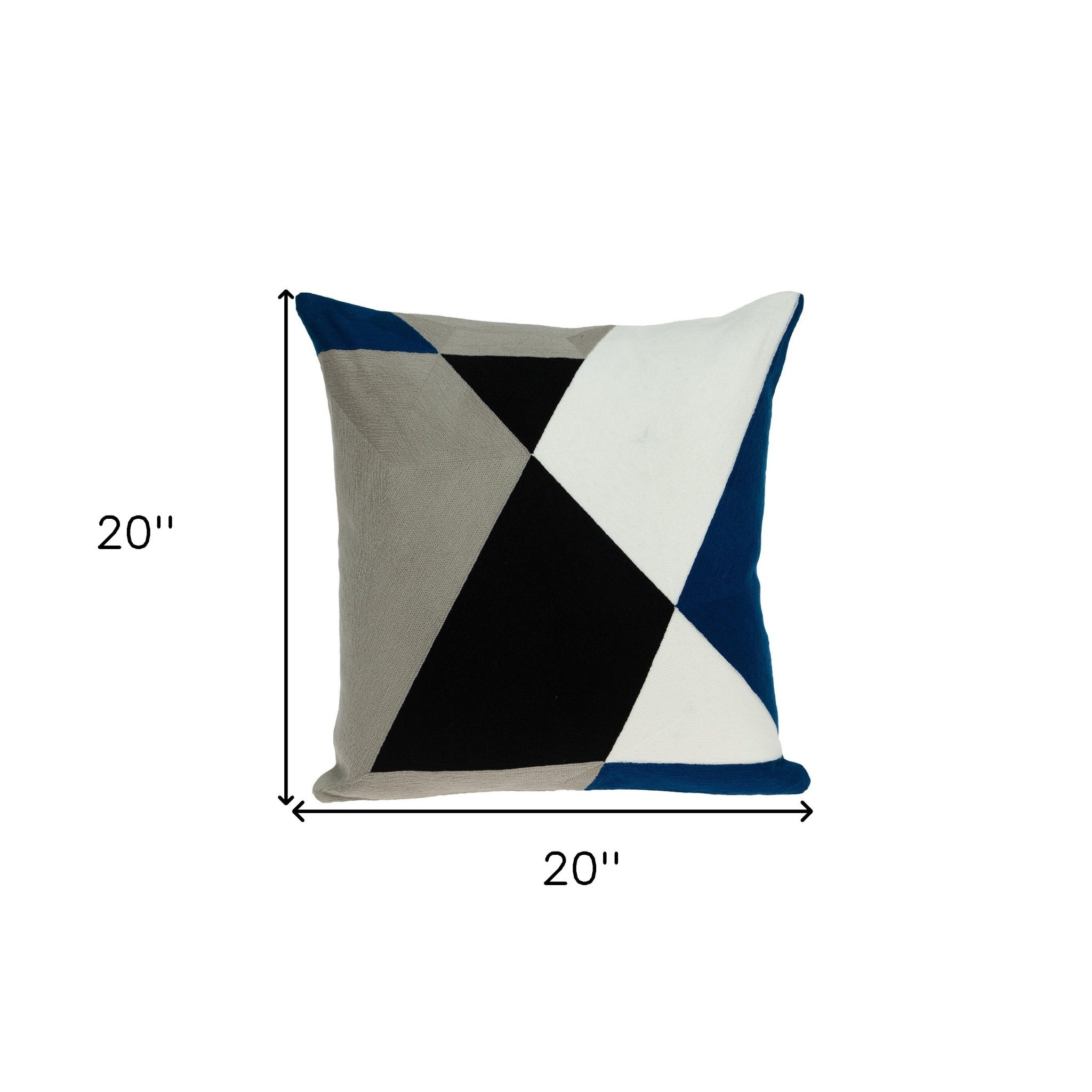 20" X 20" Gray And Black Geometric Zippered 100% Cotton Throw Pillow