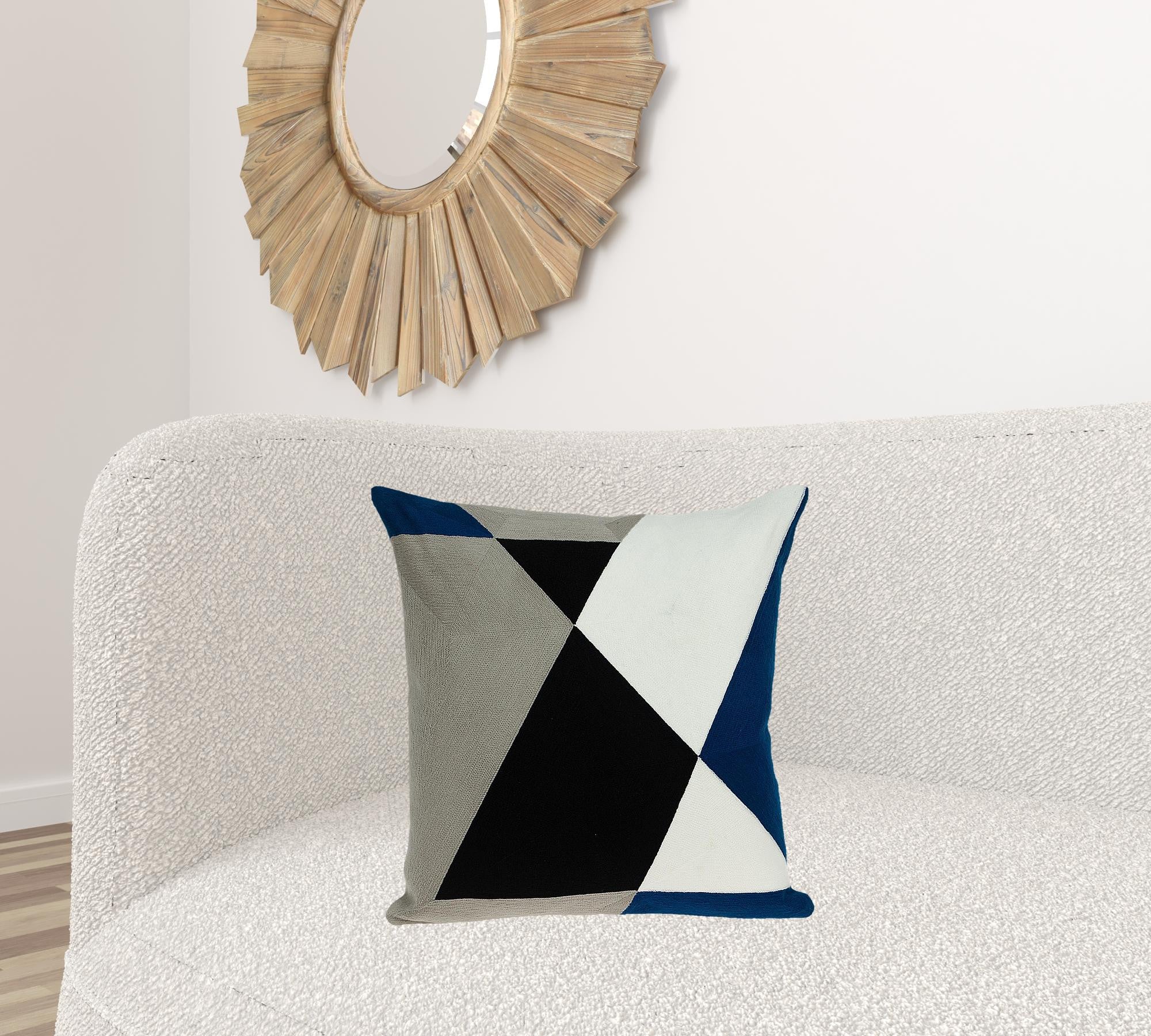 20" X 20" Gray And Black Geometric Zippered 100% Cotton Throw Pillow