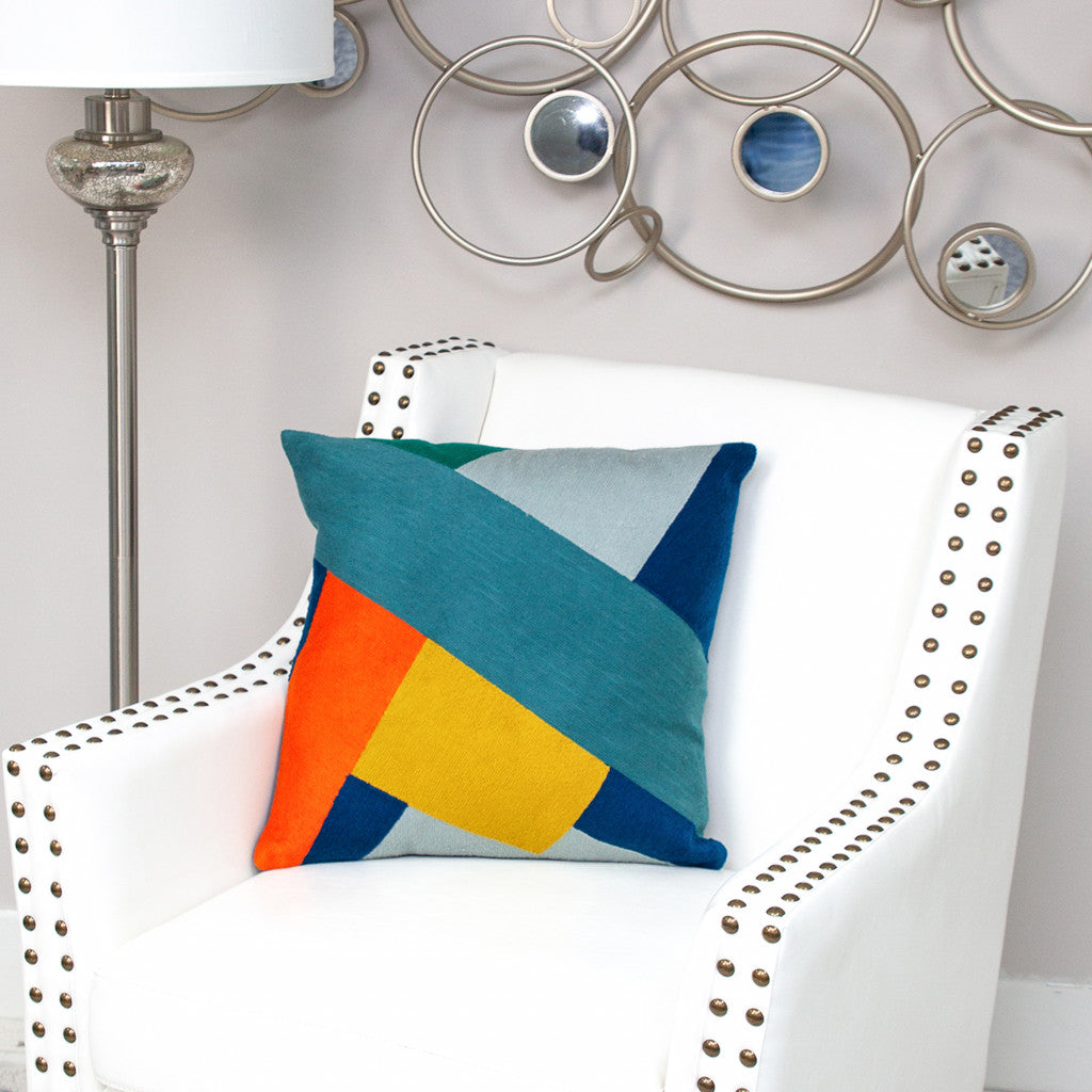20" X 20" Blue Geometric Zippered 100% Cotton Throw Pillow