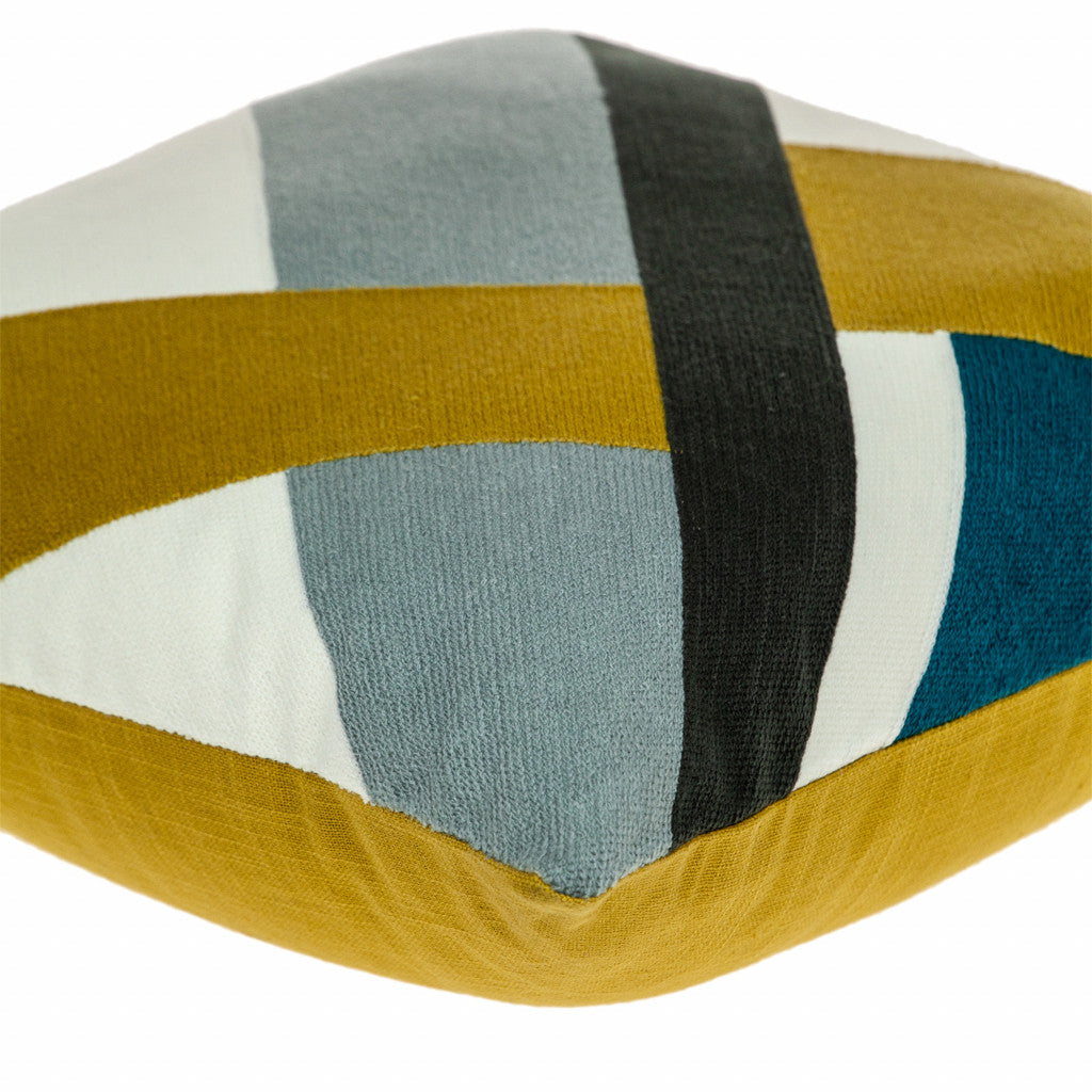 20" X 20" Black And Brown Geometric Zippered 100% Cotton Throw Pillow