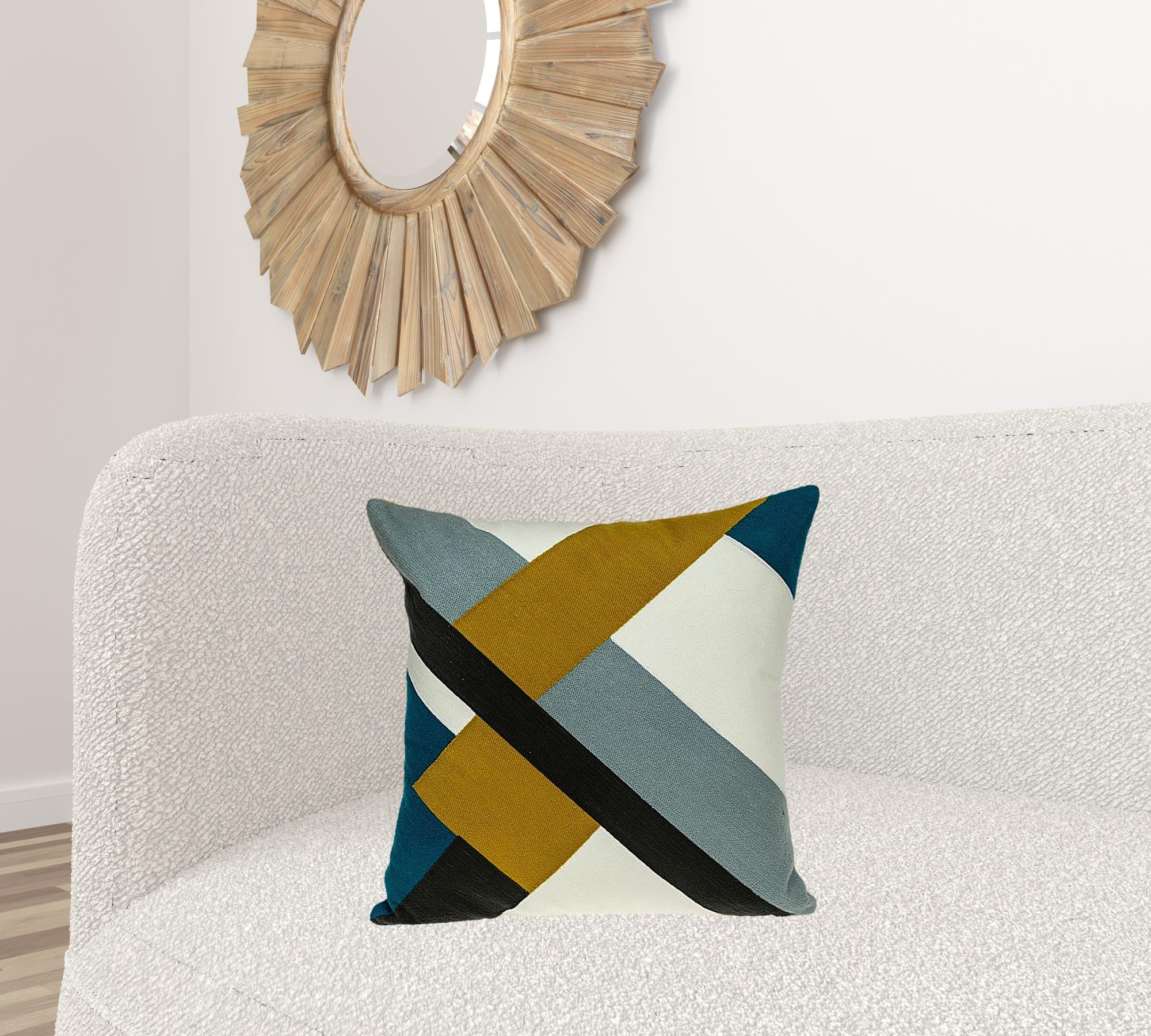 20" X 20" Black And Brown Geometric Zippered 100% Cotton Throw Pillow