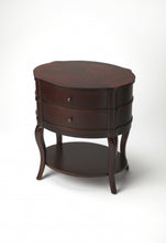 Dark Brown And Cherry Solid And’s Wood Oval End Table With Two Drawers And Shelf 26