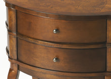 Medium Brown And Umber Solid And Wood Oval End Table With Two Drawers And Shelf 26