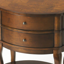 Medium Brown And Umber Solid And Wood Oval End Table With Two Drawers And Shelf 26