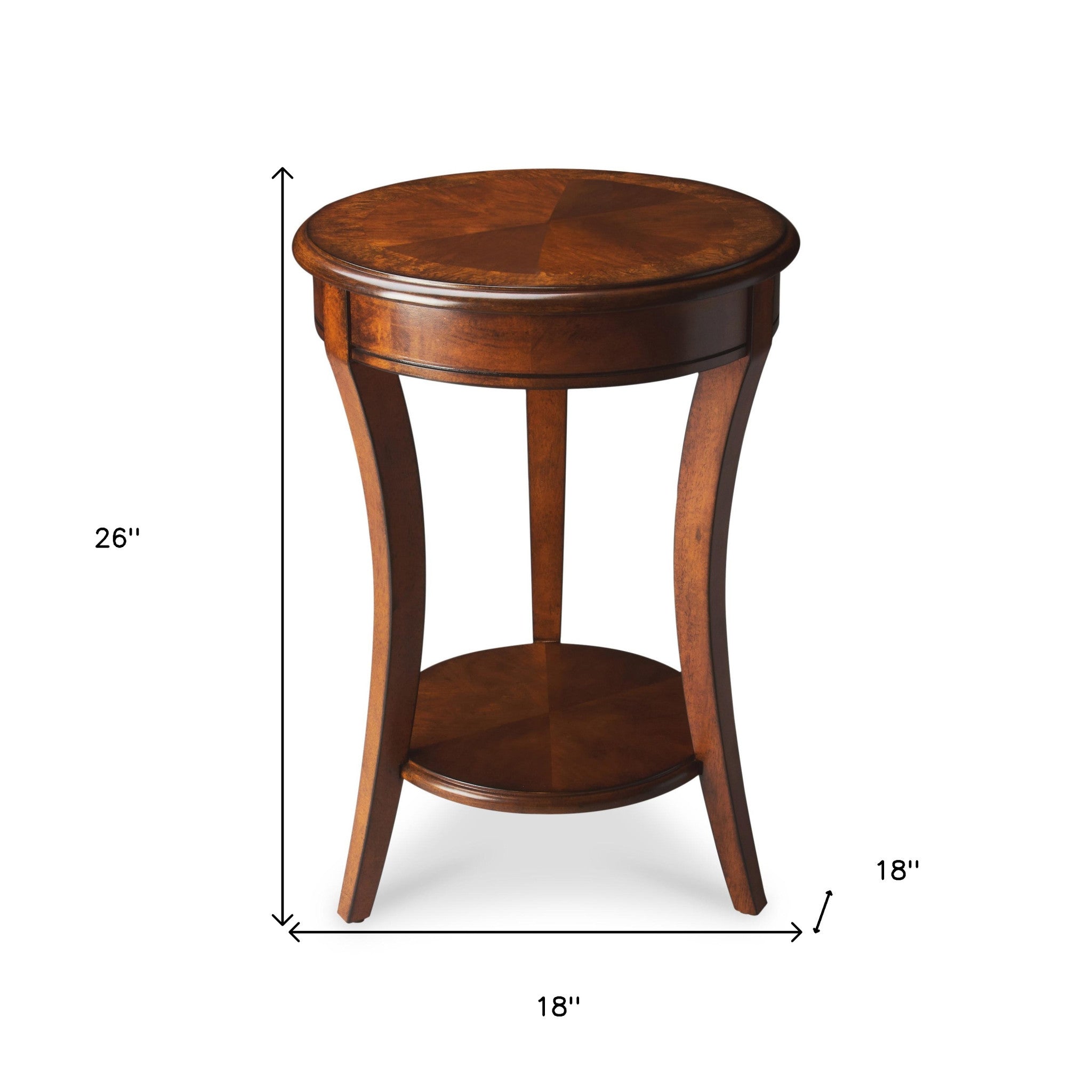 Medium Brown And Olive Ash Wood Round End Table With Shelf 26"