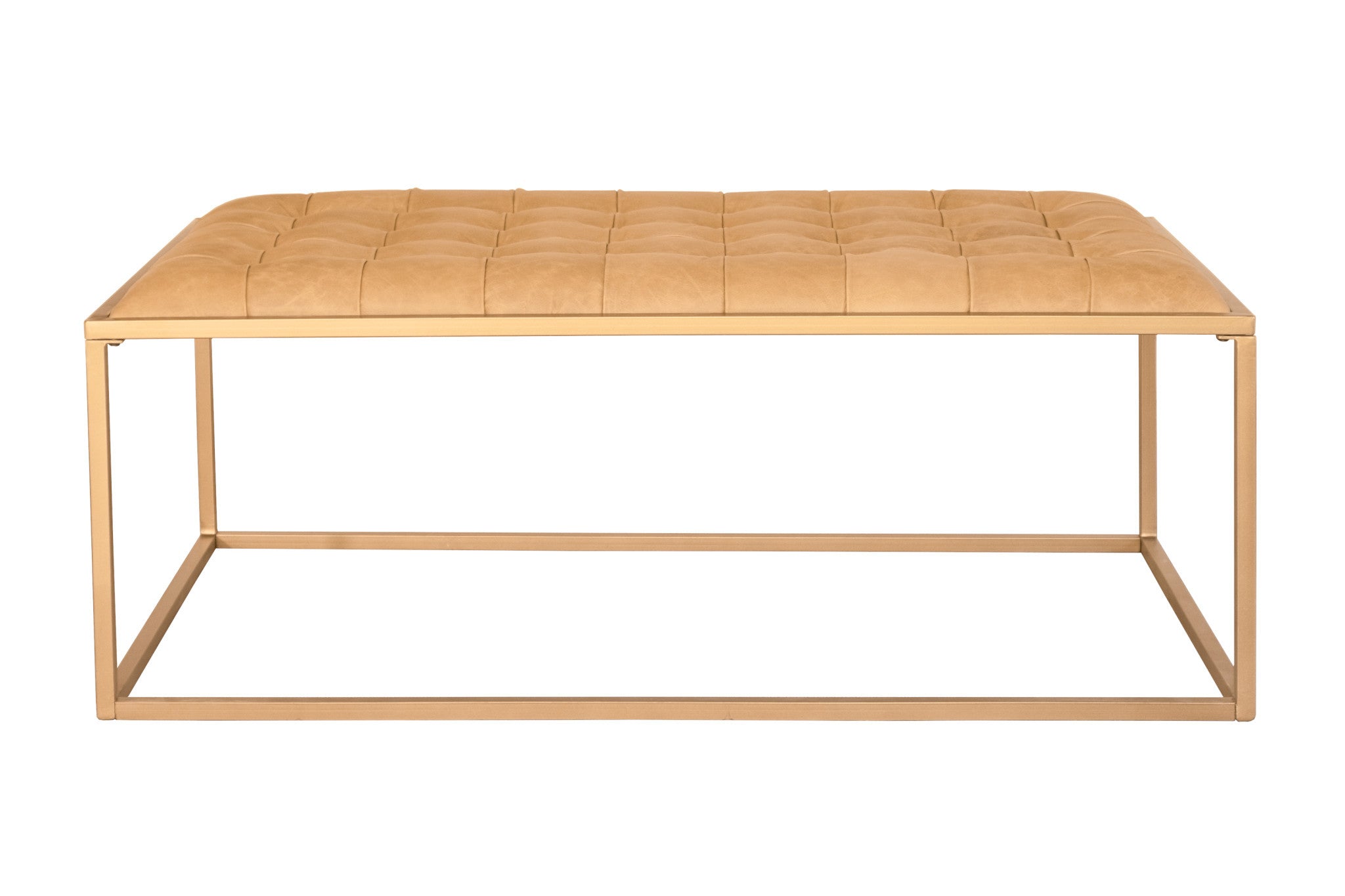 48 英寸棕色真皮簇絨皮革和鐵咖啡桌