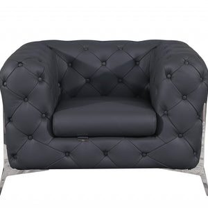 Glam Gray and Chrome Tufted Leather Armchair