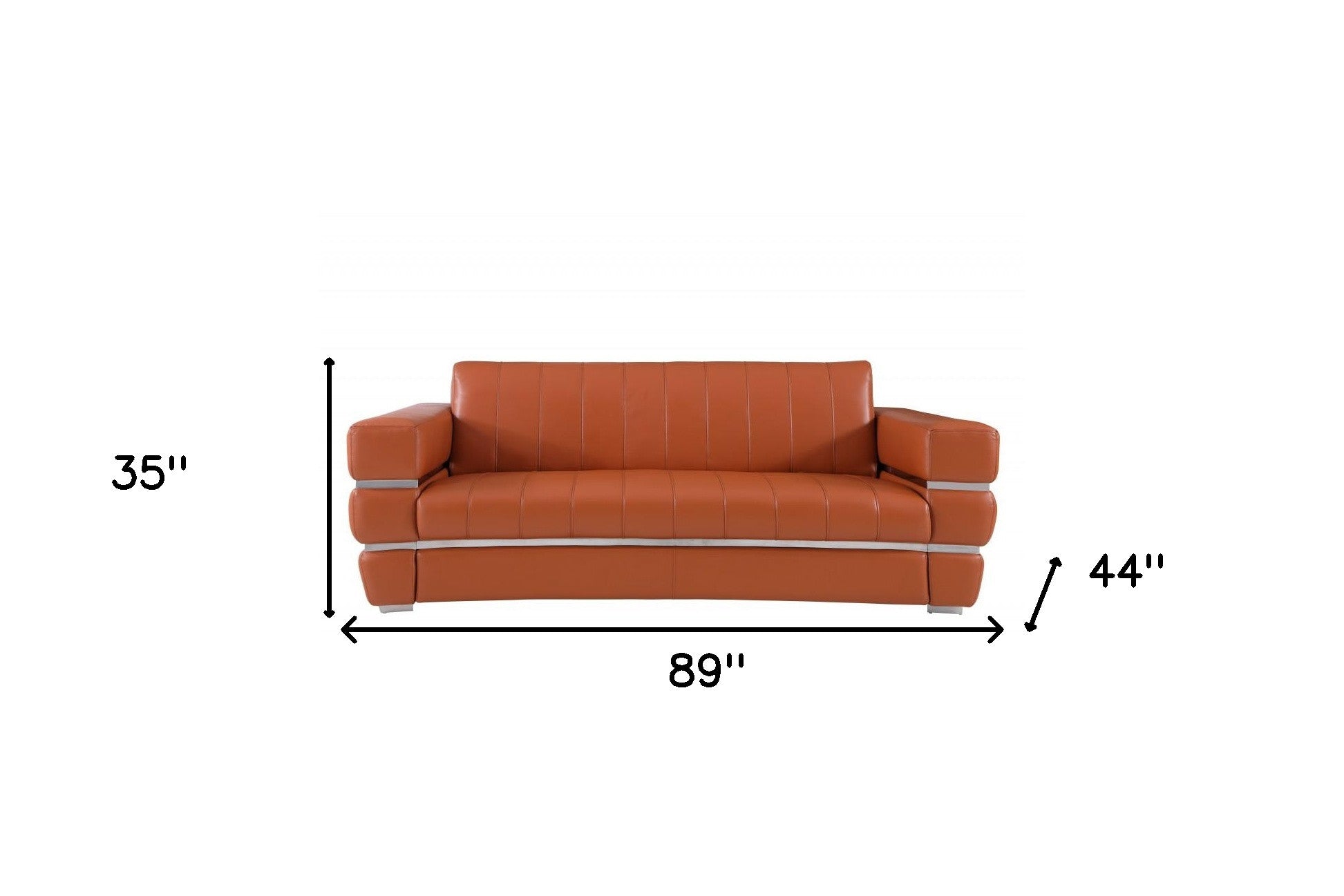 89" Camel Brown Chrome Accents Genuine Leather Standard Sofa