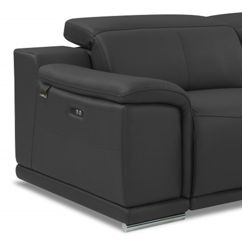 86" Dark Gray Genuine Leather Reclining Sofa
